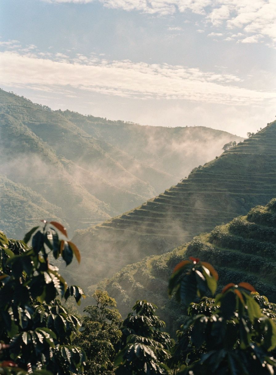 Misty highland coffee terraces